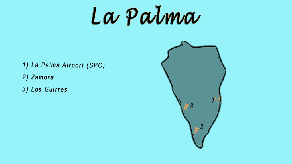 Kart over steder å surfe på La Palma